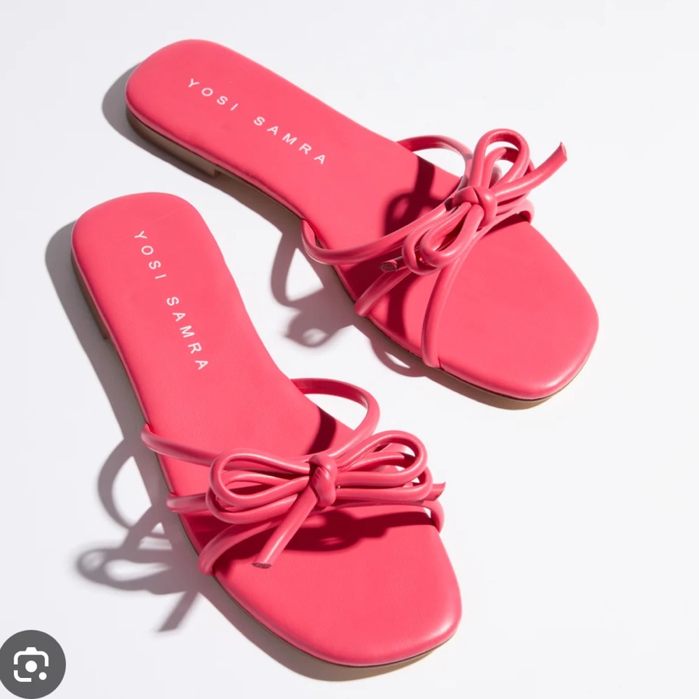 Yosi Samra Nicole Bow Slide Sandals Raspberry
